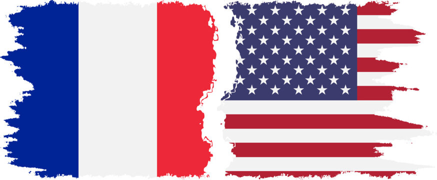 United States and France grunge flags connection vector