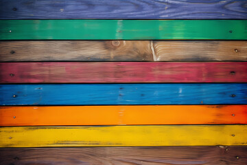 Rainbow wooden planks background. generative ai. Colorful wooden texture. Rainbow wood texture. Wood plank background