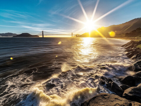 Golden Gate Bridge in Stunning Light - generative AI
