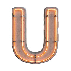 Concrete neon light alphabet U on transparent background, PNG file	