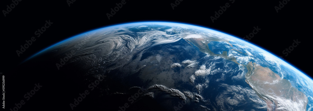 Wall mural a view of the earth from the space shuttle. generative ai