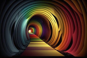 illustration of dark tunnel of rainbow colors. Generative AI