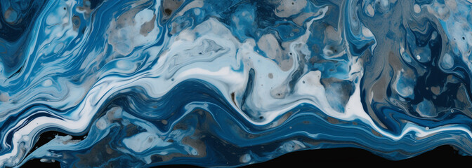 Obraz premium blue and black abstract painting with swirls. Generative Ai