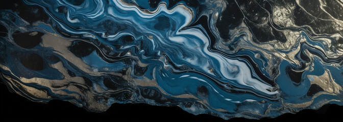 a blue and white abstract painting with a black background . Generative Ai