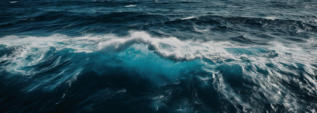 a blurry image of the ocean with waves. Generative Ai