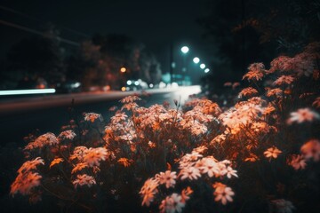 Radiant night flowers light up roadside with astonishing beauty. Generative AI