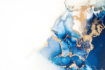 Marble ink abstract art from exquisite original painting for abstract background . Painting was painted on high quality paper texture to create smooth marble background pattern of ombre alcohol ink . © InfiniteFlow