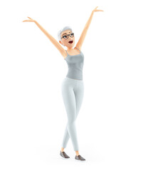 3d senior woman with arm raised