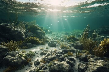 Fototapeta na wymiar Peaceful 3D ocean floor. Generative AI