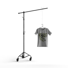 3d rendering of a white shirt with long sleeves hanging from a metal post