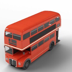 3d rendering of two-story bus on a white surface