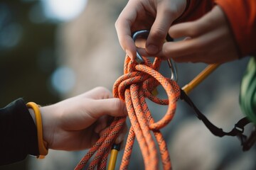 close up of a person climbing a rope, ai generative