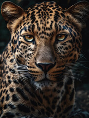 Close up of a leopard looking at the camera. Generative AI