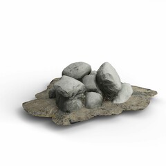 3d rendering of rock pile on a white surface