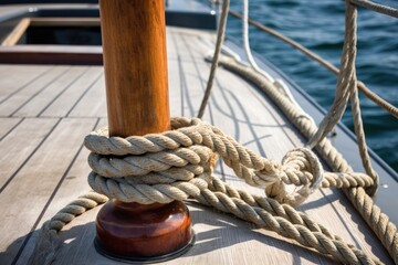 Fototapeta premium sailing boat on the sea,ropes on a sailboat,ai generative