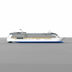 Cruise ship sailing against a white background, 3D rendered