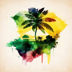 Jamaica landscapes in watercolor style by Generative AI