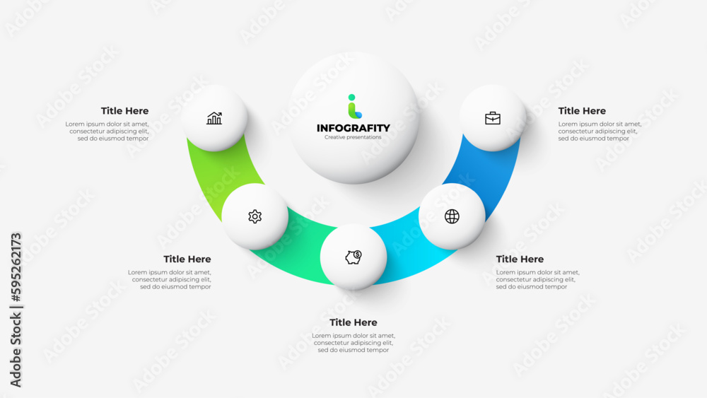 Poster Center big circle with 5 circles around. Infographic design template. Business data visualization