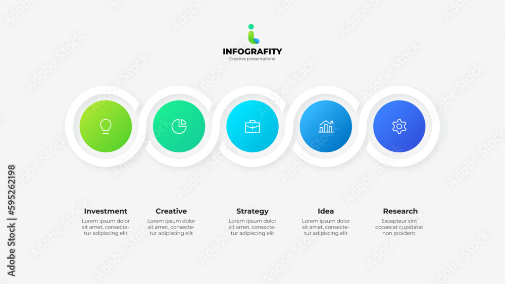 Poster circle process for presentation infographic chart design. illustration with 5 steps for banners with