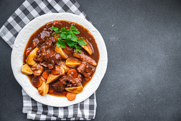 beef bourguignon stew beef dish meal food snack on the table copy space food background rustic top view