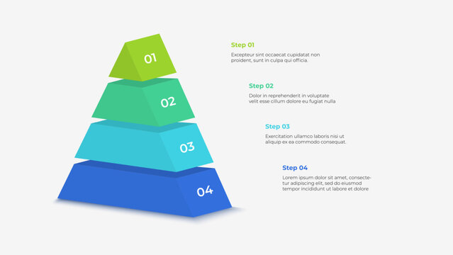 Isometric pyramid for infographic. Diagram divided into 4 parts