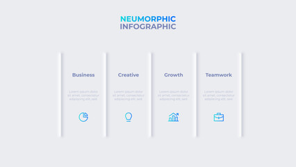 Process description with 4 options separated by a vertical line. Neumorphic infographic template