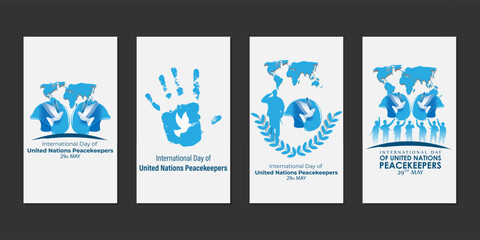 Vector illustration of United Nations Peacekeepers Day social media story feed set mockup template