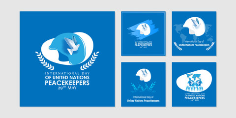 Vector illustration of United Nations Peacekeepers Day social media story feed set mockup template