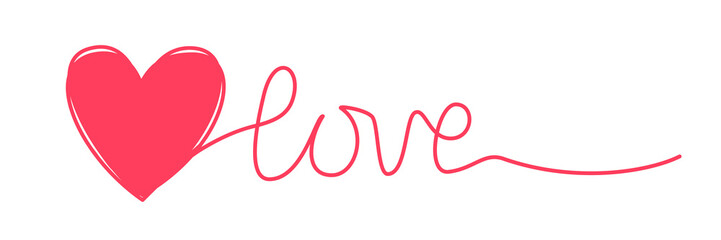 Doodle heart and word LOVE hand written with thin line, divider shape scribble style. Png clipart isolated on transparent background