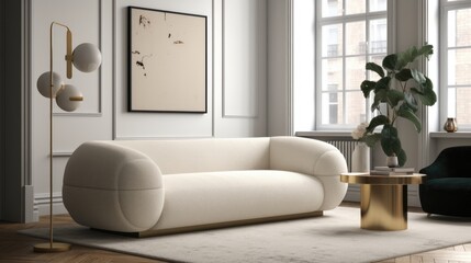  Elegant Boucle Sofa in a Contemporary Living Space, Combining Comfort and Modern Aesthetic Appeal, Sophisticated Generative AI Illustration