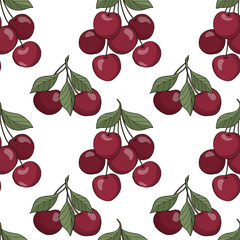 Lovely seamless pattern with cherry berry. Vector illustration