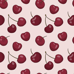 Lovely seamless pattern with cherry berry. Vector illustration