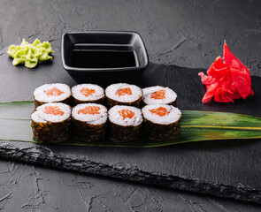 Japanese big maki sushi on black board