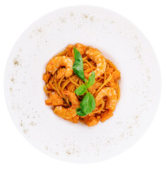Spaghetti with shrimps and tomato sauce