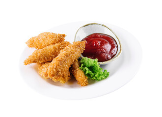 Homemade chicken nuggets with ketchup isolated