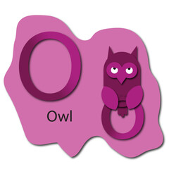 Letter O with imge and word, for preschool, colorful cartoon letter alphabet, capital and small Oo