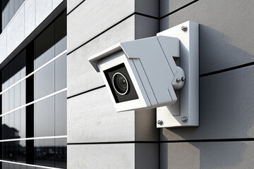 Obraz na płótnie Canvas Close up of security camera on modern building wall AI generated