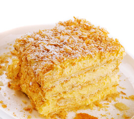 Homemade baked cake Napoleon on plate