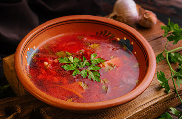 Ukrainian borsch of national kitchen