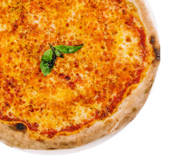 Pizza margarita top view. pizza with cheese isolated