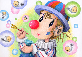 Obraz premium ピエロのイラスト - シャボン玉