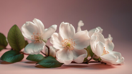 Naklejka na ściany i meble Wedding and Celebrations: A White Floral on a Blush Pink Background AI
