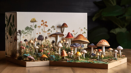 Home Mushroom Cultivation Made Easy: Vibrant Mushroom Grow Kit on Sustainable Background - Generative AI Illustration