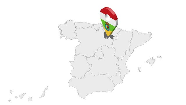 Location La Rioja on map Spain. 3d La Rioja flag map marker location pin. Map of Spain showing different parts. Animated map Autonomous communities of Spain. 4K.  Video