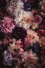 Obraz na płótnie Canvas Top-down bouquet: an explosion of floral colors AI
