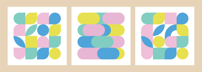 Abstract shapes bauhaus poster for kids. Native shape. Memphis and hipster style. Creative geometric art print. Pastel colors. Minimalist aesthetic for nursery