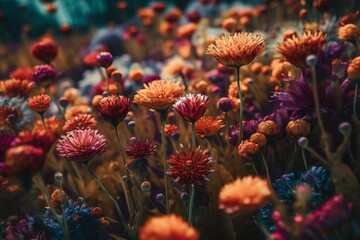 Colorful abstract flower field background. Generative AI