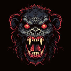 scary grunge gorilla monster head cartoon - by generative ai