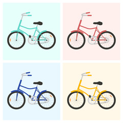 다양한 색상의 자전거 일러스트 - obrazy, fototapety, plakaty