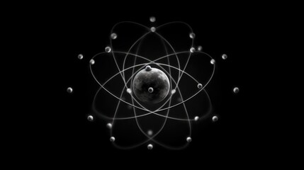 Simple and Elegant Atom Graphic on Black Background with Space for Your Copy - Generative AI Illustration - obrazy, fototapety, plakaty